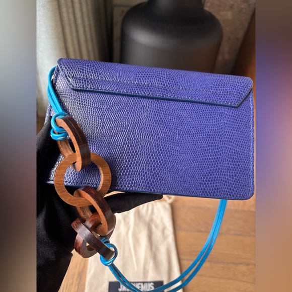 Jacquemus Dark Blue Lizard Embosed Leather Le Riveira Shoulder Bag - Picture 8 of 13